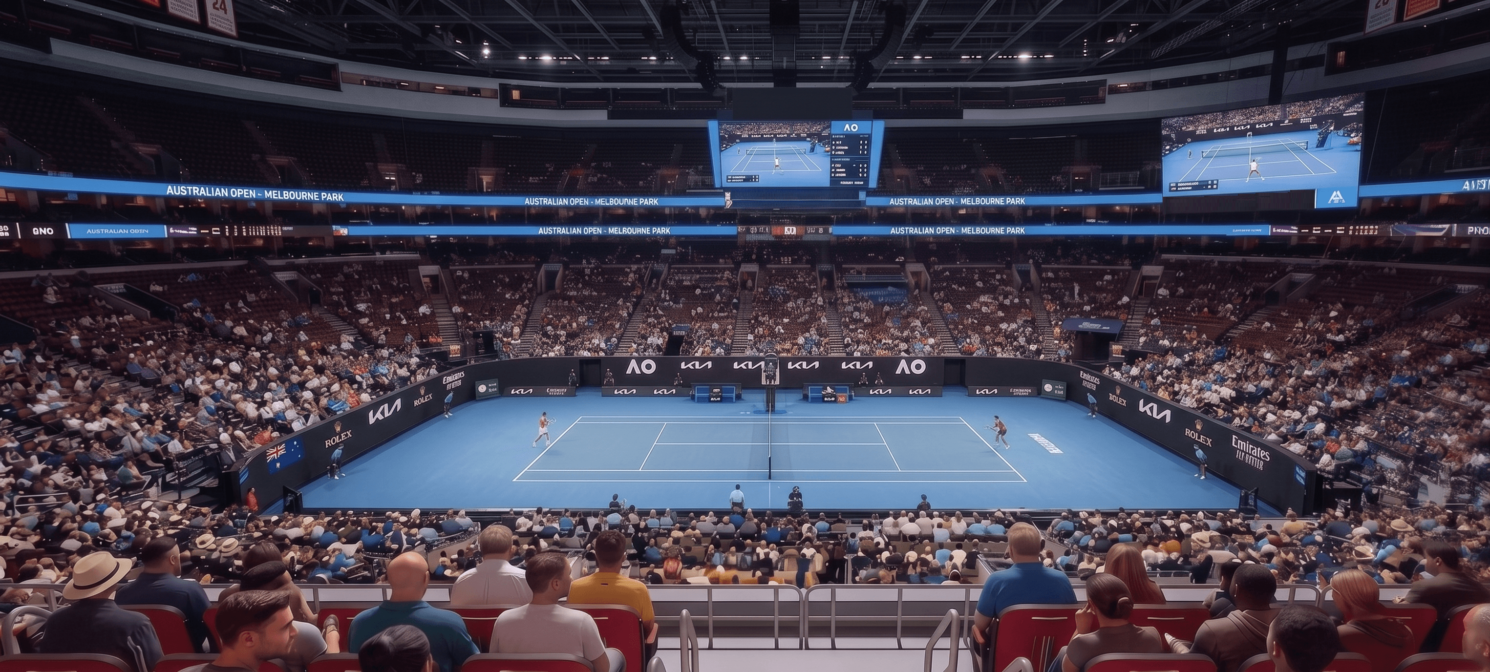 Owner-curated Australian Open tennis seating visualization with spectators and an event view